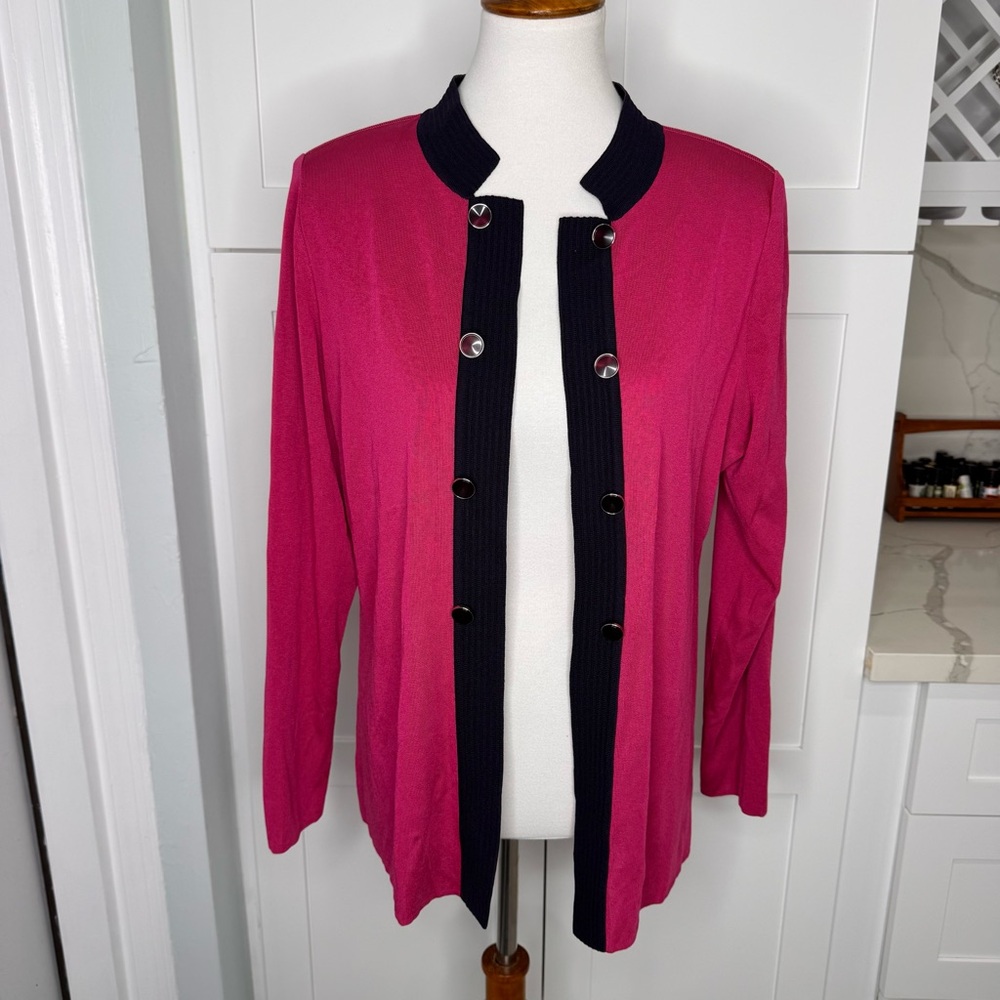 EXCLUSIVELY MISOOK WOMEN’S BERRY PINK BLACK OPEN CARDIGAN ACRYLIC SIZE MEDIUM